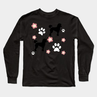 Black Poodle Dog Gifts, on Blue Long Sleeve T-Shirt